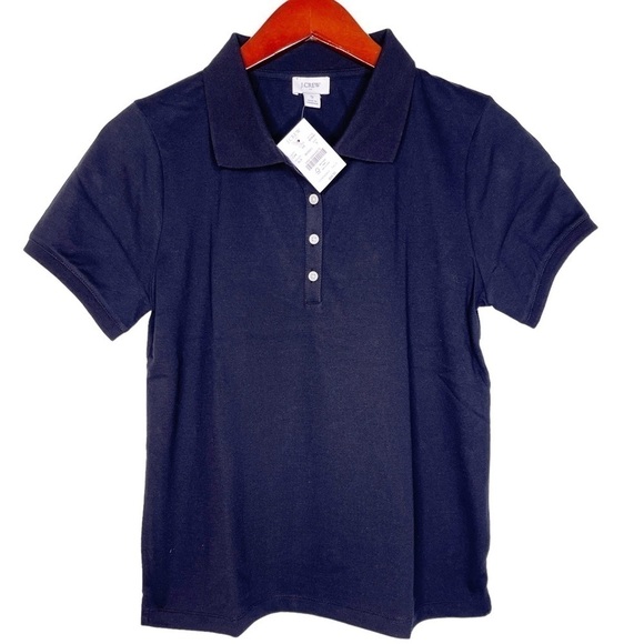 J. CREW Factory NWT Button Neck Pique Polo Top Size Small in Black - Picture 2 of 13